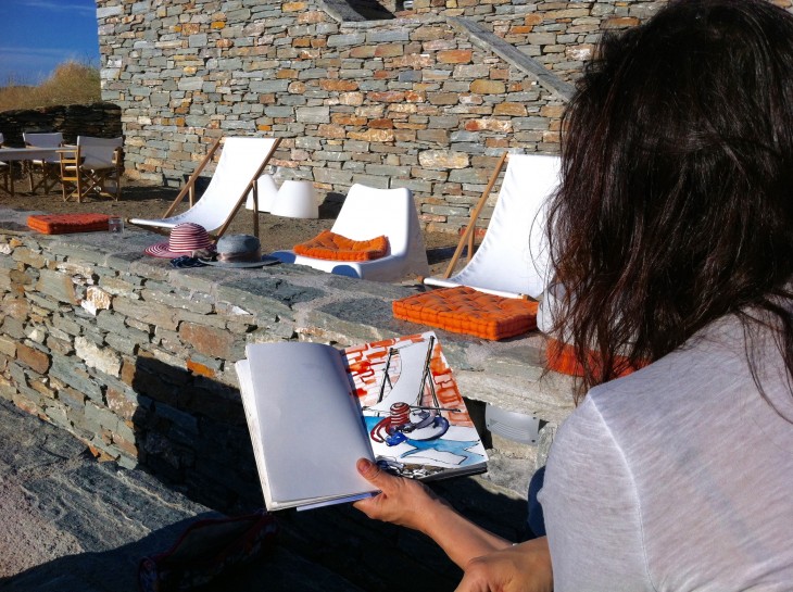 Marina drawing on terrace of the Art House Kea.jpg