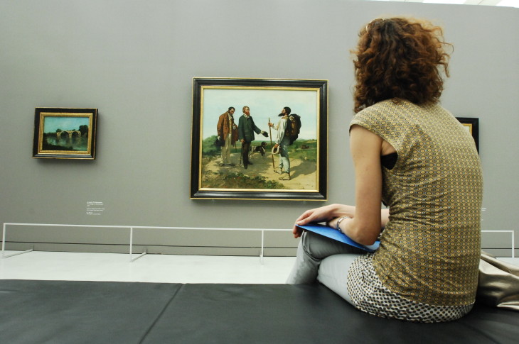 PIC A2 Visitor looking at Bonjour M Courbet one of the most famous works at the  Fabre Museum.JPG