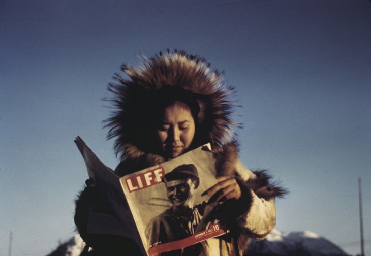 PIC H Eklutna woman reading LIFE magazine, Hooper Bay, Alaska Territory, 1941.Estate of Ruth Gruber, courtesy International Center of Photography.jpg